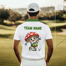 Load image into Gallery viewer, Funny Cartoon Mushroom Mens Golf Polo Shirt White Argyle Green Pattern Golf Shirt NHT890