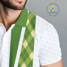 Load image into Gallery viewer, Funny Cartoon Mushroom Mens Golf Polo Shirt White Argyle Green Pattern Golf Shirt NHT890