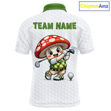 Load image into Gallery viewer, Funny Cartoon Mushroom Mens Golf Polo Shirt White Argyle Green Pattern Golf Shirt NHT890