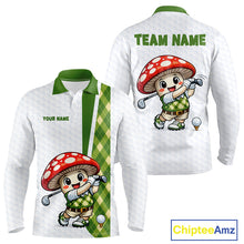 Load image into Gallery viewer, Funny Cartoon Mushroom Mens Golf Polo Shirt White Argyle Green Pattern Golf Shirt NHT890