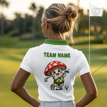 Load image into Gallery viewer, Funny Cartoon Mushroom Womens Golf Polo Shirt White Argyle Green Pattern Golf Shirt NHT890