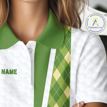 Load image into Gallery viewer, Funny Cartoon Mushroom Womens Golf Polo Shirt White Argyle Green Pattern Golf Shirt NHT890