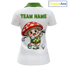 Load image into Gallery viewer, Funny Cartoon Mushroom Womens Golf Polo Shirt White Argyle Green Pattern Golf Shirt NHT890