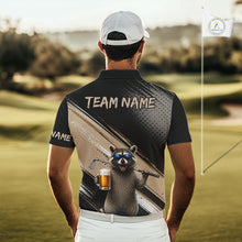 Load image into Gallery viewer, Funny Raccoon Golf Polo Shirt Custom Name Golf Beer Polo Gift For Men Black Beige Golf Jersey  NHT891