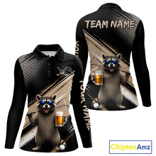 Load image into Gallery viewer, Funny Raccoon Golf Polo Shirt Custom Name Golf Beer Polo Gift For Men Black Beige Golf Jersey  NHT891