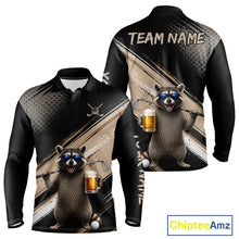 Load image into Gallery viewer, Funny Raccoon Golf Polo Shirt Custom Name Golf Beer Polo Gift For Men Black Beige Golf Jersey  NHT891