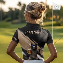 Load image into Gallery viewer, Funny Raccoon Golf Polo Shirt Custom Name Golf Beer Polo Gift For Men Black Beige Golf Jersey  NHT891