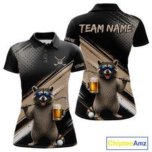 Load image into Gallery viewer, Funny Raccoon Golf Polo Shirt Custom Name Golf Beer Polo Gift For Men Black Beige Golf Jersey  NHT891
