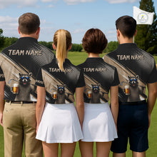 Load image into Gallery viewer, Funny Raccoon Golf Polo Shirt Custom Name Golf Beer Polo Gift For Men Black Beige Golf Jersey  NHT891