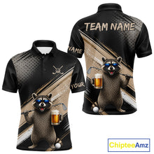 Load image into Gallery viewer, Funny Raccoon Golf Polo Shirt Custom Name Golf Beer Polo Gift For Men Black Beige Golf Jersey  NHT891