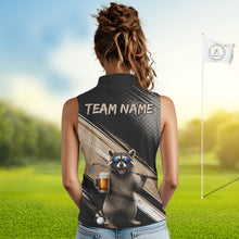 Load image into Gallery viewer, Funny Raccoon Golf Polo Shirt Custom Name Golf Beer Polo Gift For Women Black Beige Golf Jersey NHT891