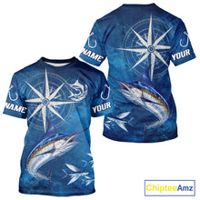 Load image into Gallery viewer, Marlin Short Sleeve Fishing T-Shirts Gift For Men – Deep Sea Angler Ocean Compass Design 