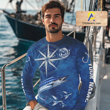 Load image into Gallery viewer, Wahoo Fishing Shirt Long Sleeve Gift For Men – Deep Sea Angler Ocean Compass Design