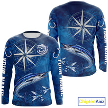 Load image into Gallery viewer, Wahoo Fishing Shirt Long Sleeve Gift For Men – Deep Sea Angler Ocean Compass Design