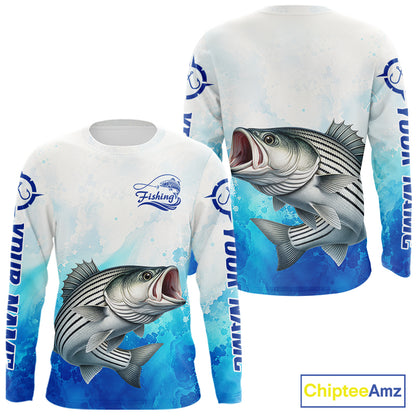Striped Bass Fishing Long Sleeve Gift For Men Deep Sea Saltwater Angler Ocean Adventure 
