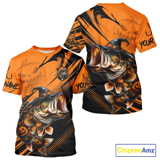 Halloween Bass Fishing Shirt, Largemouth Bass Long Sleeve Fishing Jersey, Custom Angler Gift NHT1354
