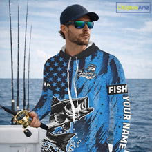 Load image into Gallery viewer, Bass Fishing American Camo Custom Name UV Protection Long Sleeves Hooded Shirt, Bass Fishing Jersey NHT530