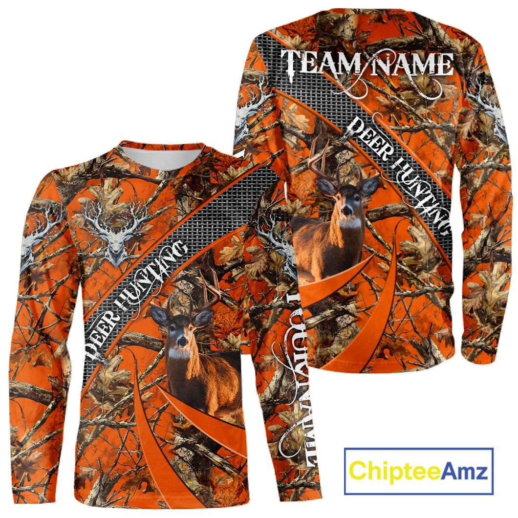 Orange Camo Deer Hunting Shirt 3D All Over Print Personalized Team Name Gift for Hunters NHT12