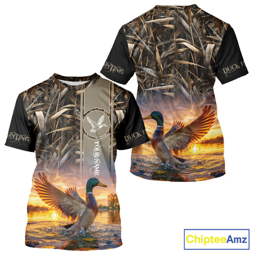 Mallard Duck Hunting Shirt Waterfowl Camo Custom Name Shirts, Personalized Hunting Clothes NHT116
