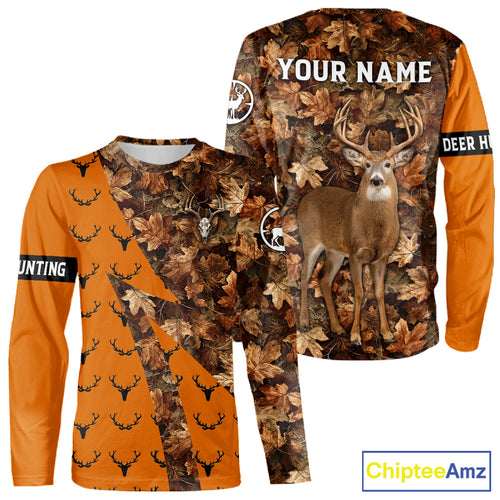 Whitetail Deer Hunting Orange and Autumn Camo Shirts, Personalized Hunting Shirt NHT212