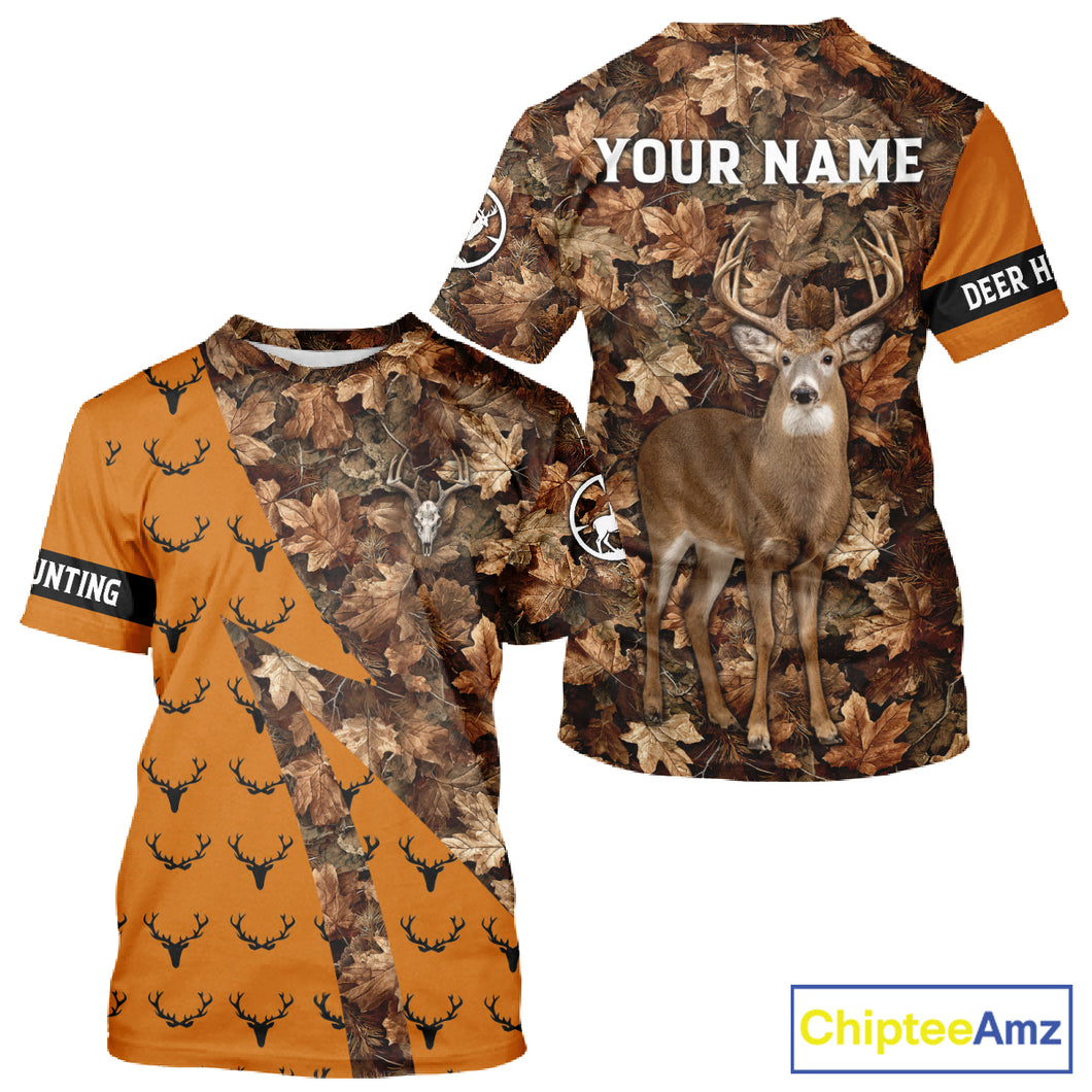 Whitetail Deer Hunting Orange and Autumn Camo Shirts, Personalized Hunting Shirt NHT212