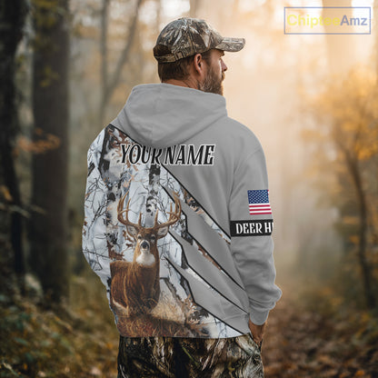 Snowfall Deer Hunting 3D All Over Print Winter Camo Shirt Custom Name For Big Game Hunters NHT214