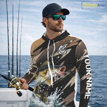 Load image into Gallery viewer, Brown Camo Walleye Fishing Shirts Long Sleeve Hooded, Custom Walleye Performance Fishing Apparel NHT459
