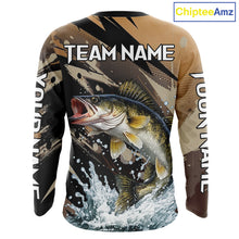 Load image into Gallery viewer, Brown Camo Walleye Fishing Shirts Long Sleeve, Custom Walleye Performance Fishing Apparel NHT459