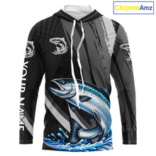 Load image into Gallery viewer, Personalized Black Camo Chinook Salmon Fishing Jerseys, Salmon Long Sleeve Hooded Fishing Shirts  NHT463