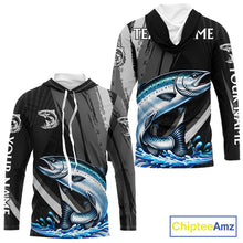 Load image into Gallery viewer, Personalized Black Camo Chinook Salmon Fishing Jerseys, Salmon Long Sleeve Hooded Fishing Shirts  NHT463