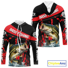 Load image into Gallery viewer, Custom Largemouth Bass Fishing Jerseys, Largemouth Bass Hooded Fishing Shirts Long Sleeve For Men|Red NHT725