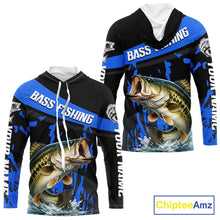 Load image into Gallery viewer, Custom Largemouth Bass Fishing Jerseys, Largemouth Bass Hooded Fishing Shirts Long Sleeve For Men|Blue NHT726