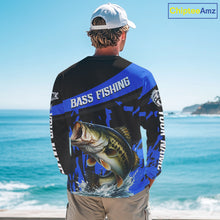 Load image into Gallery viewer, Custom Largemouth Bass Fishing Jerseys, Largemouth Bass Fishing Shirts Long Sleeve For Men|Blue NHT726