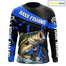 Load image into Gallery viewer, Custom Largemouth Bass Fishing Jerseys, Largemouth Bass Fishing Shirts Long Sleeve For Men|Blue NHT726