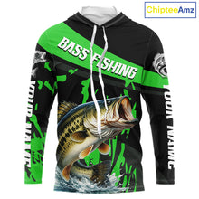 Load image into Gallery viewer, Custom Largemouth Bass Fishing Jerseys, Largemouth Bass Hooded Fishing Shirts Long Sleeve For Men|Green NHT727