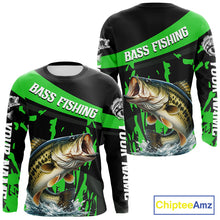 Load image into Gallery viewer, Custom Largemouth Bass Fishing Jerseys, Largemouth Bass Fishing Shirts Long Sleeve For Men|Green NHT727