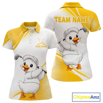 Funny Duck Swing Womens Golf Polo Shirt, Cute Duck Print Shirt, Sporty Animal Golf Gift NHT1220