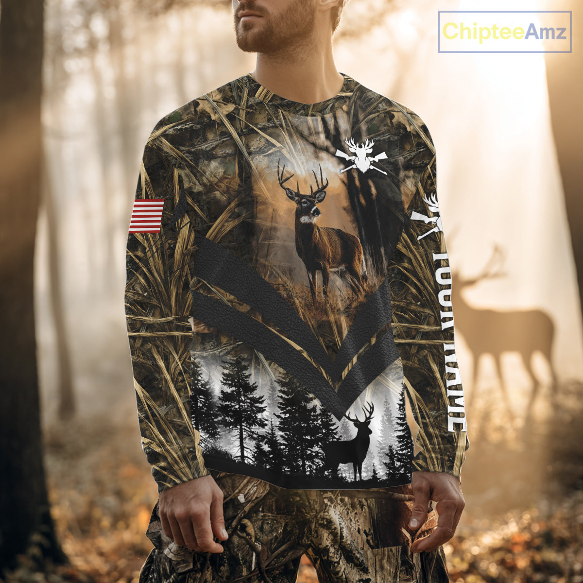 Deer Hunting Shirt US Flag 3D All Over Print, Custom Name Personalized Gift NHT298