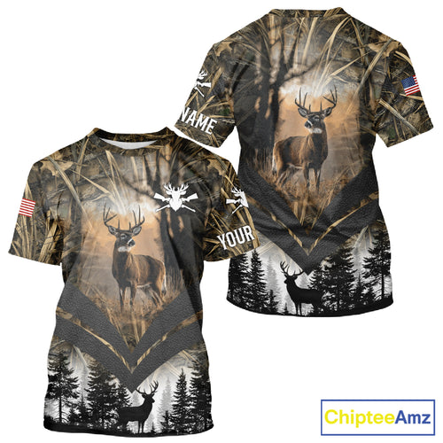 Deer Hunting Shirt US Flag 3D All Over Print, Custom Name Personalized Gift NHT298