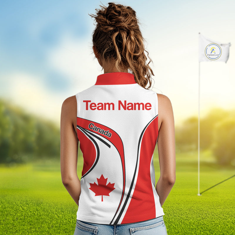 Personalized White And Red Canada Flag Sleeveless Womens  Golf Polo Shirt, Patriotic Gifts For Golf Lover  NHT735