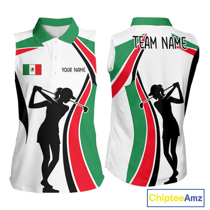 Mexican Flag White Golf Pattern Sleeveless Womens  Polo Shirt Patriotic Womens Golf Shirt Mexico Golf Gifts NHT737