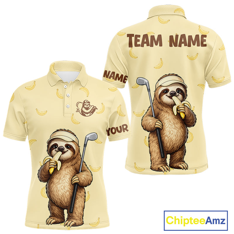 Funny Sloth Banana Mens Golf Polo Shirt Custom Golf Jerseys, Golf Apparel Gift For Golf Lovers NHT907