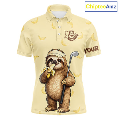 Funny Sloth Banana Mens Golf Polo Shirt Custom Golf Jerseys, Golf Apparel Gift For Golf Lovers NHT907