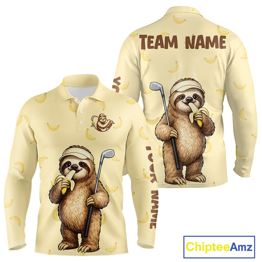 Funny Sloth Banana Mens Golf Polo Shirt Custom Golf Jerseys, Golf Apparel Gift For Golf Lovers NHT907