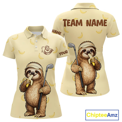 Funny Sloth Banana Womens Golf Polo Shirt Custom Golf Jerseys, Golf Apparel Gift For Golf Lovers NHT907