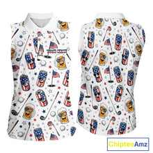 Load image into Gallery viewer, Custom Patriotic Womens Sleeveless Golf Polo Shirt With Beer Print – Personalized USA Golf Team Polo 