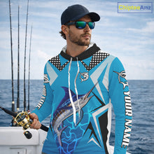 Load image into Gallery viewer, Marlin Fishing Blue Camo Custom Name Long Sleeve, Long Sleeve Fishing Shirt For Men NHT465