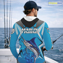Load image into Gallery viewer, Marlin Fishing Blue Camo Custom Name Long Sleeve, Long Sleeve Fishing Shirt For Men NHT465
