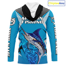 Load image into Gallery viewer, Marlin Fishing Blue Camo Custom Name Long Sleeve, Long Sleeve Fishing Shirt For Men NHT465