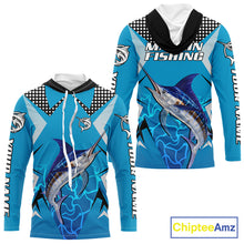 Load image into Gallery viewer, Marlin Fishing Blue Camo Custom Name Long Sleeve, Long Sleeve Fishing Shirt For Men NHT465